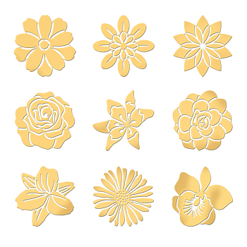 Nickel Decoration Stickers, Metal Resin Filler, Epoxy Resin & UV Resin Craft Filling Material, Golden, Flower, 40x40mm, 9pcs/set