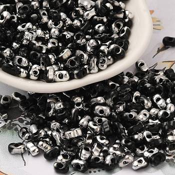 Electroplate Two Tone Glass Seed Beads, Metallic Colours Round Hole, Peanut, Silver Plated, 6~6.5x3~3.5x3~3.5mm, Hole: 1~1.2mm, about 4500pcs/pound.