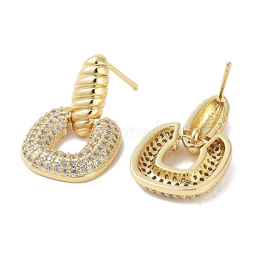 Boucles d'oreilles carrées en laiton avec micro pavé de zircone cubique pour femmes(EJEW-E310-16G)-2