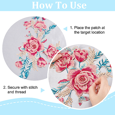Peony Pattern Polyester Fabrics Computerized Embroidery Cloth Sew on Appliques(PATC-WH0001-94)-3