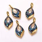 Freshwater Shell Pendants, with Brass Findings, Leaf, Golden, 24x12x3mm, Hole: 2x4mm(ZIRC-F057-01A)