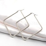 Tarnish Resistant 304 Stainless Steel Angular Hoop Earrings, Hypoallergenic Earrings, Rhombus, Stainless Steel Color, 64~67x64~67x2mm, Pin: 1x0.6mm(EJEW-P066-04P)