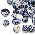 Handmade Porcelain Beads, Blue and White Porcelain, Geometric Pattern, Mixed Shapes, Dark Blue, 9~21x9~20x8~20mm, Hole: 1.5~2mm(PORC-P038-01M)