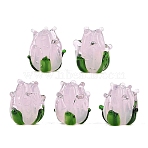 Handmade Lampwork Beads, Tulip, Misty Rose, 13.5~14.5x12.5~13.5x12.5~13.5mm, Hole: 1.8~2mm(LAMP-K045-01B)