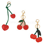 3Pcs 3 Styles PU Leather Alloy Keychains, Golden, Cherry, Red, 130~200mm, 1pc/style(KEYC-TA0001-43)