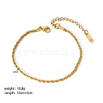 Simple 304 Stainless Steel Rope Chain Bracelets, Ion Plating(IP) for Summer Beach, Real 18K Gold Plated, 6-3/4 inch(17cm), 5mm(PM6439-6)