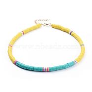 Handmade Polymer Clay Heishi Beaded Choker Necklaces, with Alloy Lobster Claw Clasps and Iron Chain Extender, Turquoise, 15.5 inch(39.6cm)(NJEW-JN02722-02)