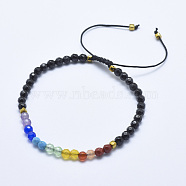 Natural Black Tourmaline Braided Bead Bracelets, with Mixed Gemstone and Nylon Cord, Faceted, 2-1/4 inch(5.7cm)~3-1/4 inch(8.3cm)(BJEW-I258-M06)