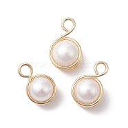 Natural Cultured Freshwater Pearl Copper Wire Wrapped Connector Charms, Round Links, Light Gold, 16~16.5x10~11x9.5~10mm, Hole: 3mm(PALLOY-JF02606)