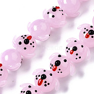 Handmade Lampwork Beads Strands, Dog, Pearl Pink, 13~14x18~19x15~16mm, Hole: 1.5mm, about 35pcs/strand, 18.31 inch(46.5cm)(LAMP-N021-024)