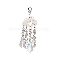 201 Stainless Steel Big Pendant Decorations, with 304 Stainless Steel Lobster Claw Clasps, Quartz Crystal Beads and Glass Pendants, Cloud, Stainless Steel Color, 70x24.8mm(HJEW-JM00935)