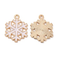 Christmas Light Gold Tone Alloy Enamel Pendants, Snowflake Charm, White, 21.5x17x1.5mm, Hole: 1.6mm(FIND-C031-02KCG-01)