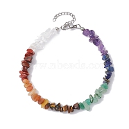 Chakra Natural Gemstone Chips Beaded Anklets for Women, with Alloy Clasps, 9-1/2 inch(24cm)(AJEW-AN00556)