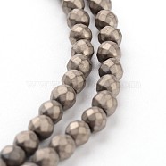 Vacuum Plating Non-magnetic Synthetic Hematite Beads Strands, Frosted, Faceted, Round, Antique Bronze Plated, 3mm, Hole: 0.5mm, about 145pcs/strand, 16 inch(G-A140-18-3mm)