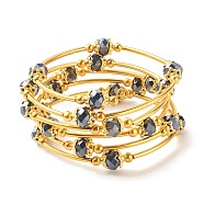Bling Glass Beaded Wrap Bracelet, Layered Wrap Bracelet for Women, Golden, Black, Inner Diameter: 2-1/8 inch(5.45cm)(BJEW-JB07746-03)