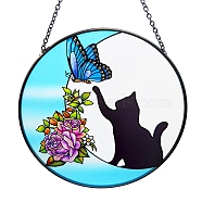 Moon Stained Acrylic Window Planel, for Suncatchers Window Home Hanging Ornaments, Cat Shape, 380mm(STGL-PW0001-17B)