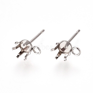 304 Stainless Steel Post Stud Earring Settings, Prong Earring Setting, with Loop, Stainless Steel Color, 15~15.5x7.2~8.7mm, Hole: 1.7mm, Pin: 0.7mm, Tray: 6mm(X-STAS-L238-026D-P)