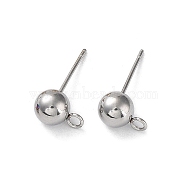 304 Stainless Steel Stud Earring Findings, with Open Loop, Round, Stainless Steel Color, 18x6mm, Hole: 1.8mm, Pin: 0.7mm(STAS-M323-01B-P)