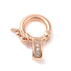 Brass Micro Pave Clear Cubic Zirconia Twister Clasps, Lead Free & Cadmium Free, Long-Lasting Plated, Flat Round, Rose Gold, 15x11.5x5mm(KK-Q772-14RG)