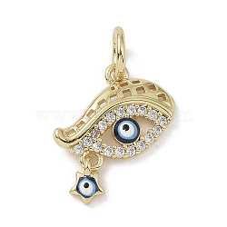 Real 18K Gold Plated Brass Micro Pave Cubic Zirconia Pendants, with Enamel and Jump Ring, Evil Eye Charms, Colorful, 14x14x2.5mm, Hole: 4mm(KK-L209-069G-03)