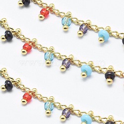 3.28 Feet Handmade Glass Beaded Chains, Soldered, Brass Chain, Golden, Long-Lasting Plated, Colorful, 6x2mm, Chain: about 2mm wide(X-CHC-I026-H-05G)