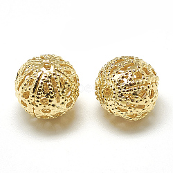 Brass Filigree Beads, Filigree Ball, Round, Real 18K Gold Plated, 10mm, Hole: 1mm(X-KK-T032-183G)