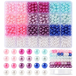 DIY Bracelet/Necklace Stretch Making Kits, Included 600Pcs ABS Plastic Imitation Pearl Beads & 1Pc Clear Elastic Crystal Thread, Mixed Color, Beads: 7.5~8mm, Hole: 1.8~2.3mm, 600pcs(DIY-FS0008-84)