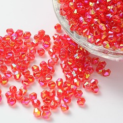 Bicone AB Color Plated Eco-Friendly Transparent Acrylic Beads, Faceted, Red, 4x4mm, Hole: 1mm, about 16600pcs/500g(TACR-A003-4mm-06)
