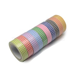 Self Adhesive Single Face Grid Printed Cotton Ribbon, Mixed Color, 5/8 inch(15mm), about 4.37yards/roll(4m/roll), 10rolls/group(OCOR-S068-1.5cm-M)