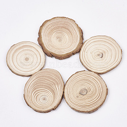Undyed Unfinished Wooden Cabochons, Wood Slice, Tree Ring, PapayaWhip, 62~77x4~5mm(X-WOOD-T011-25)