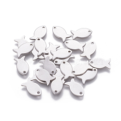 201 Stainless Steel Charms, Fish, Stainless Steel Color, 13.5x7x0.9mm, Hole: 1.4mm(STAS-L234-092P)