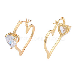 Cubic Zirconia Heart Hoop Earrings, Real 18K Gold Plated Brass Jewelry for Women, Nickel Free, Clear, 28x29x2mm, Pin: 0.8mm(EJEW-N011-76)