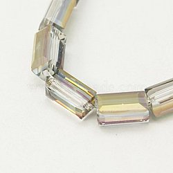 Electroplate Glass Beads, Full Golden Plated, Faceted, Cuboid, Gold, 8x4x4mm, Hole: 1mm(EGLA-J023-8x4mm-WLS15)