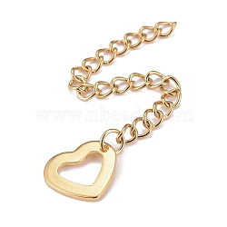 304 Stainless Steel Chain Extender, Curb Chain, with 202 Stainless Steel Charms, Hollow Heart, Golden, 64mm, Link: 3.7x3x0.5mm, Heart: 10x11x0.7mm(STAS-F268-20G)