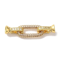 Oval Rectangle Rack Plating Brass Micro Pave Clear Cubic Zirconia Fold Over Clasps, Long-lasting Plated, Lead Free & Cadmium Free, Real 18K Gold Plated, 36mm, Hole: 1mm(KK-A225-13G)