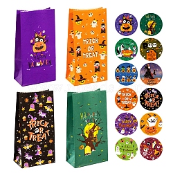 12Pcs 4 Styles Halloween Theme Paper Bag, with 12Pcs Round Dot Stickers, for Halloween Party Decoration, Mixed Color, Bag: 9x5.5x17.8cm, 3pcs/style(CARB-E006-01)