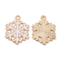 Christmas Light Gold Tone Alloy Enamel Pendants, Snowflake Charm, White, 21.5x17x1.5mm, Hole: 1.6mm(FIND-C031-02KCG-01)