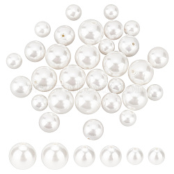 Elite 30Pcs 3 Sizes Shell Pearl Beads, Half Drilled Beads, Polished, Round, White, 6~10mm, Hole: 1~1.2mm, 10pcs/size(BSHE-PH0001-21)