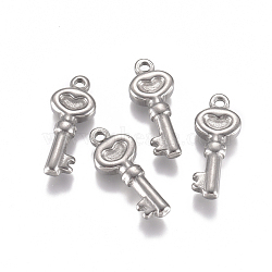 304 Stainless Steel Pendants, Heart Key, Stainless Steel Color, 20x8x3.5mm, Hole: 1.8mm(STAS-L234-149P)