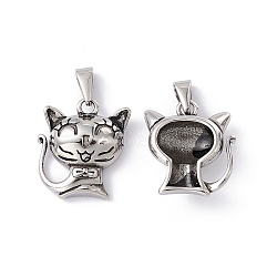 304 Stainless Steel Pendants, Cat Charms, Antique Silver, 22.5x19.5x7mm, Hole: 3x7mm(STAS-G285-04AS)