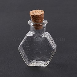 Hexagon Dollhouse Miniature Glass Cork Bottles Ornament, Glass Empty Wishing Bottles for Doll House Decoration, Clear, 3cm, Bottle: 25x20.5x8.5mm(AJEW-F058-01A)