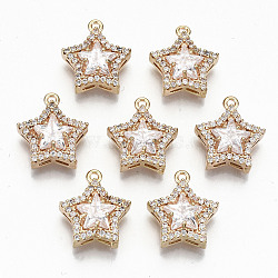 Brass Glass Rhinestone Charms, with Micro Pave Cubic Zirconia, Long-Lasting Plated, Cadmium Free & Lead Free, Star, Clear, 15x13x5mm, Hole: 1.2mm(GLAA-S179-25-RS)