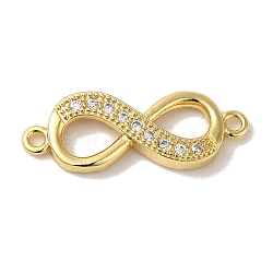 Rack Plating Brass Micro Pave Cubic Zirconia Links, Cadmium Free & Lead Free, Long-Lasting Plated, Infinity, Real 18K Gold Plated, 24x9x3mm, Hole: 1.4mm(KK-P267-23G-02)