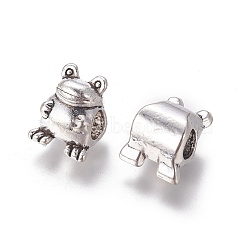 Alloy European Beads, Large Hole Beads, Frog, Antique Silver, 14x11x9mm, Hole: 5mm(PALLOY-E511-11AS)