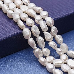 Natural Cultured Freshwater Pearl Beads Strands, Two Sides Polished, White, 6~10x5~7mm, Hole: 0.5mm, about 46~47pcs/strand, 13.77~14.17 inch(35~36cm)(PEAR-P060-23B)