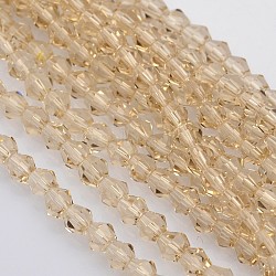 Bicone Glass Beads Strands, Faceted, PeachPuff, 3.5~3.8x3mm, Hole: 1mm, about 113~115pcs/strand, 36~36.5cm(EGLA-P016-3mm-12)