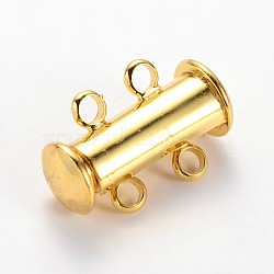2-Strands Brass Magnetic Slide Lock Clasps, 4 Holes, Golden, 16x10x5mm, Hole: 2mm(X-KK-E668-04G)