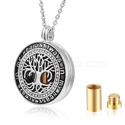 Word Always In My Heart Urn Ashes Pendant Necklace, Alloy Tree of Life Memorial Necklace with Clear Cubic Zirconia for Men Women, Platinum, 21.65 inch(55cm)(JN1035A)