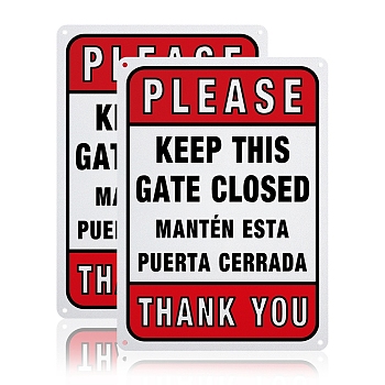 UV Protected & Waterproof Aluminum Warning Signs, Please Keep Gate Closed Sign, Red, 250x180x1mm, Hole: 4mm
