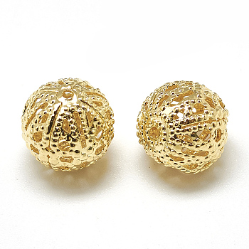 Brass Filigree Beads, Filigree Ball, Round, Real 18K Gold Plated, 10mm, Hole: 1mm